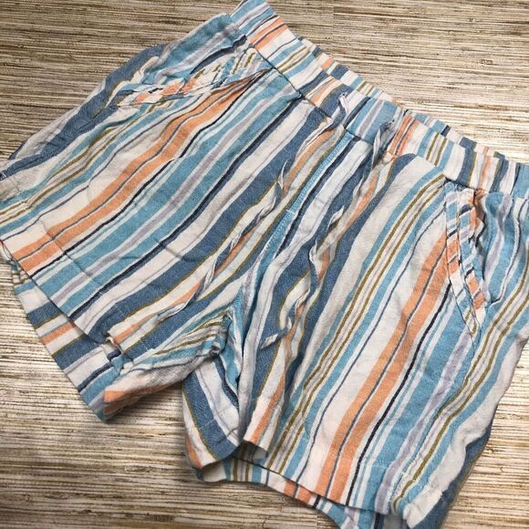 1042 BRIGGS Linen Blend drawstring Waist Shorts MULTI STRIPE sz S - Picture 1 of 2